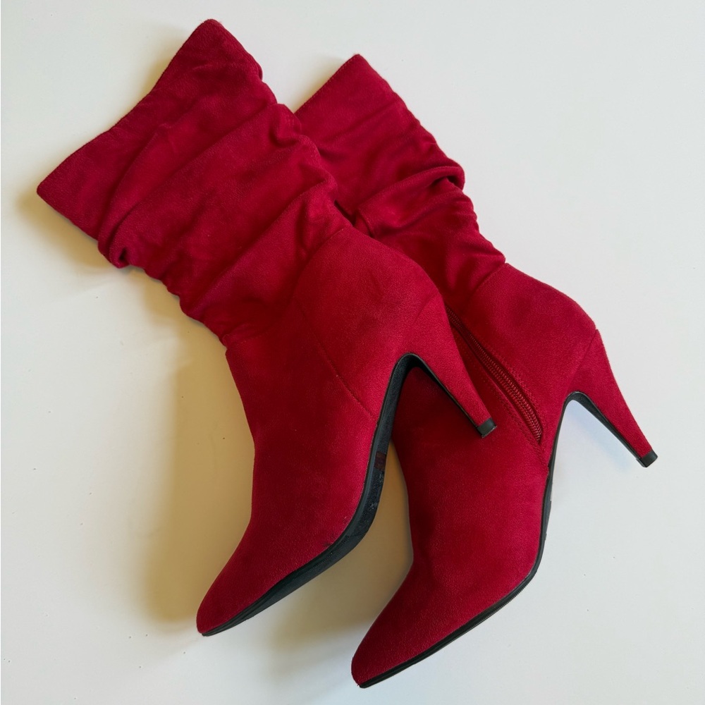 Kimly Red Suede Heeled Boots - Sz 8.5